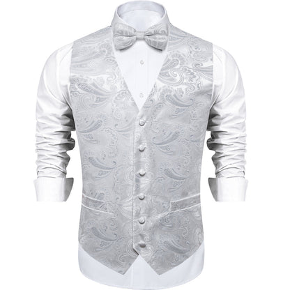 Light Grey Paisley Silk Vest Set vest set    - Sophisticated Gentlemen