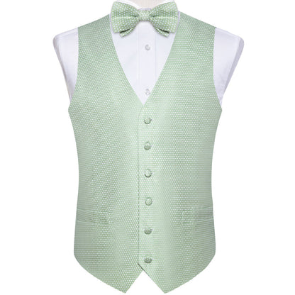 Pistachio Green Polka Dots Men's Bowtie Vest Set vest set    - Sophisticated Gentlemen