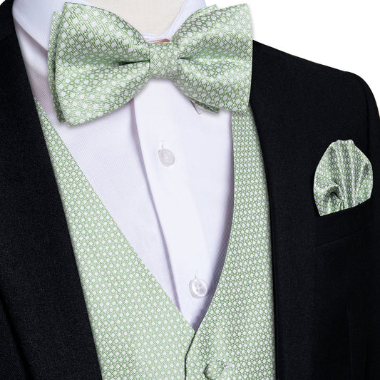 Pistachio Green Polka Dots Men's Bowtie Vest Set vest set S (Chest 40")   - Sophisticated Gentlemen
