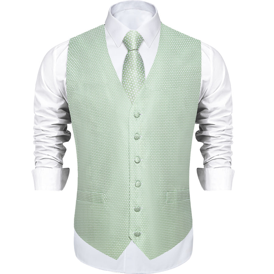 Pistachio Green Polka Dots Men's Vest Set vest set    - Sophisticated Gentlemen