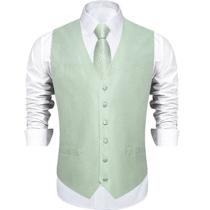 Pistachio Green Polka Dots Men's Vest Set vest set    - Sophisticated Gentlemen