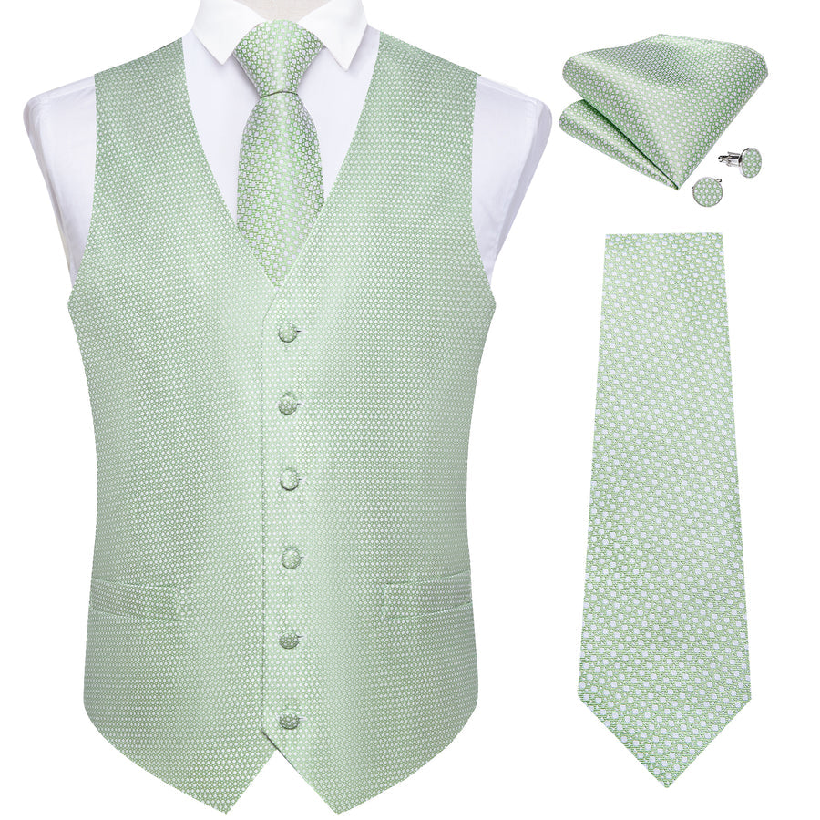 Pistachio Green Polka Dots Men's Vest Set vest set    - Sophisticated Gentlemen