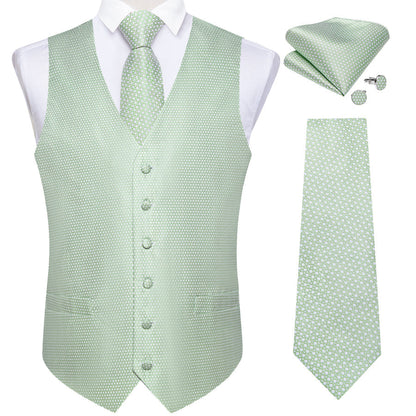 Pistachio Green Polka Dots Men's Vest Set vest set    - Sophisticated Gentlemen