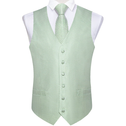 Pistachio Green Polka Dots Men's Vest Set vest set    - Sophisticated Gentlemen