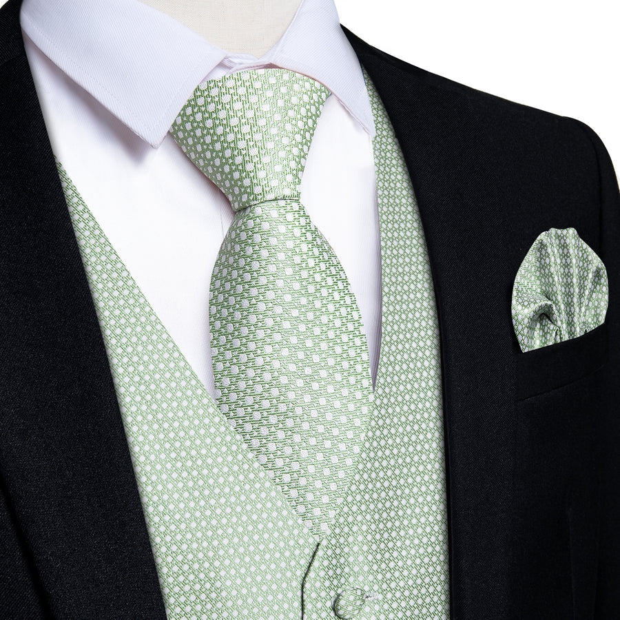 Pistachio Green Polka Dots Men's Vest Set vest set S (Chest 40")   - Sophisticated Gentlemen