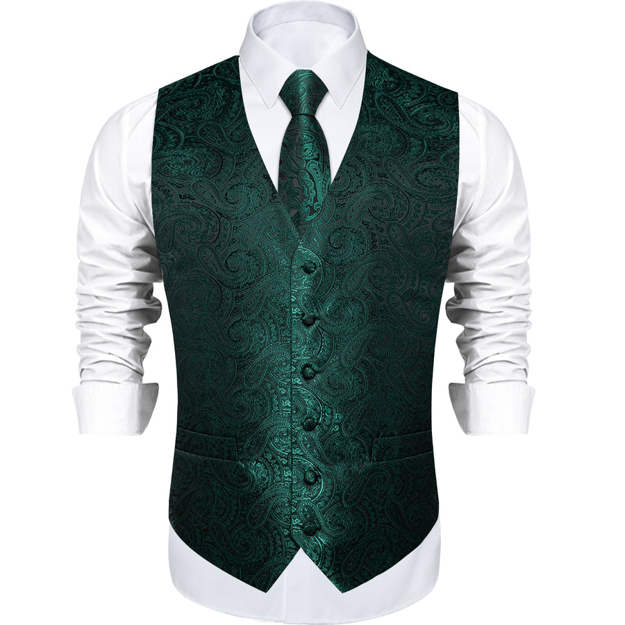 Dark Green Paisley Luxury Men's Vest Set vest set    - Sophisticated Gentlemen