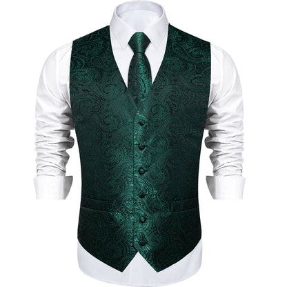 Dark Green Paisley Luxury Men's Vest Set vest set    - Sophisticated Gentlemen