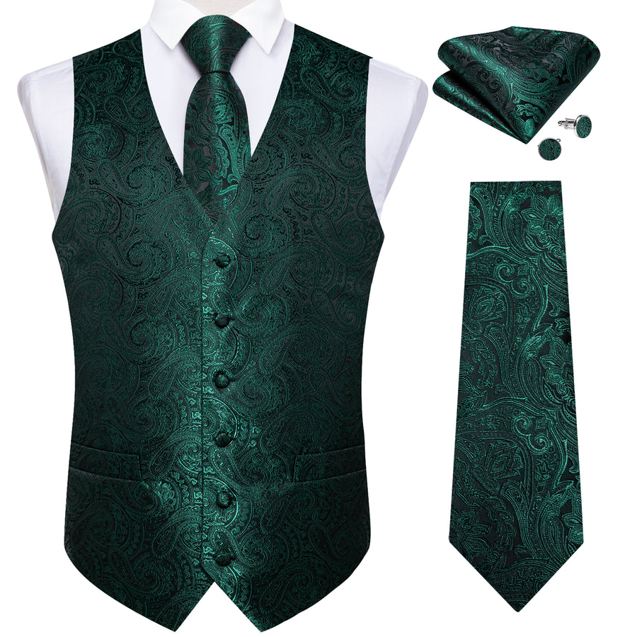 Dark Green Paisley Luxury Men's Vest Set vest set    - Sophisticated Gentlemen