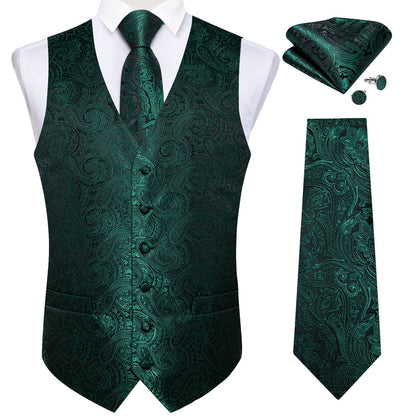 Dark Green Paisley Luxury Men's Vest Set vest set    - Sophisticated Gentlemen