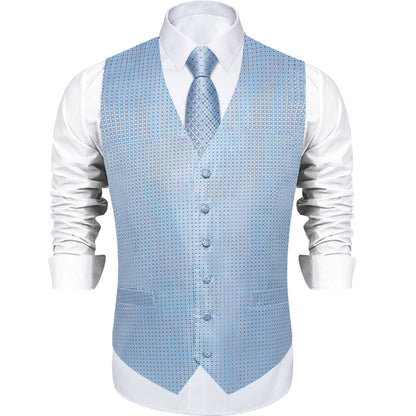 Arctic Blue Polka Dots Men's Vest Set vest set    - Sophisticated Gentlemen