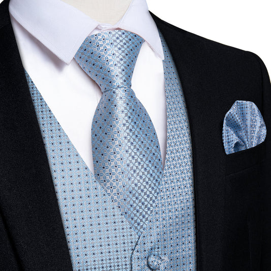 Arctic Blue Polka Dots Men's Vest Set vest set S (Chest 40")   - Sophisticated Gentlemen