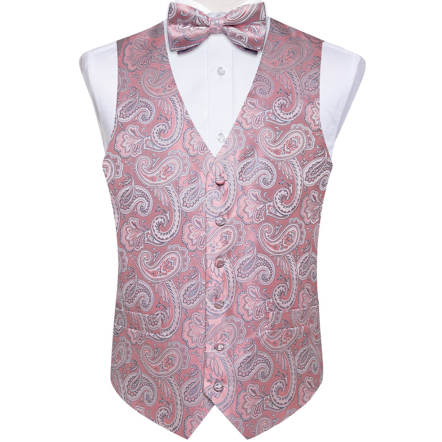 Pink Paisley Men's Bowtie Vest Set vest set    - Sophisticated Gentlemen