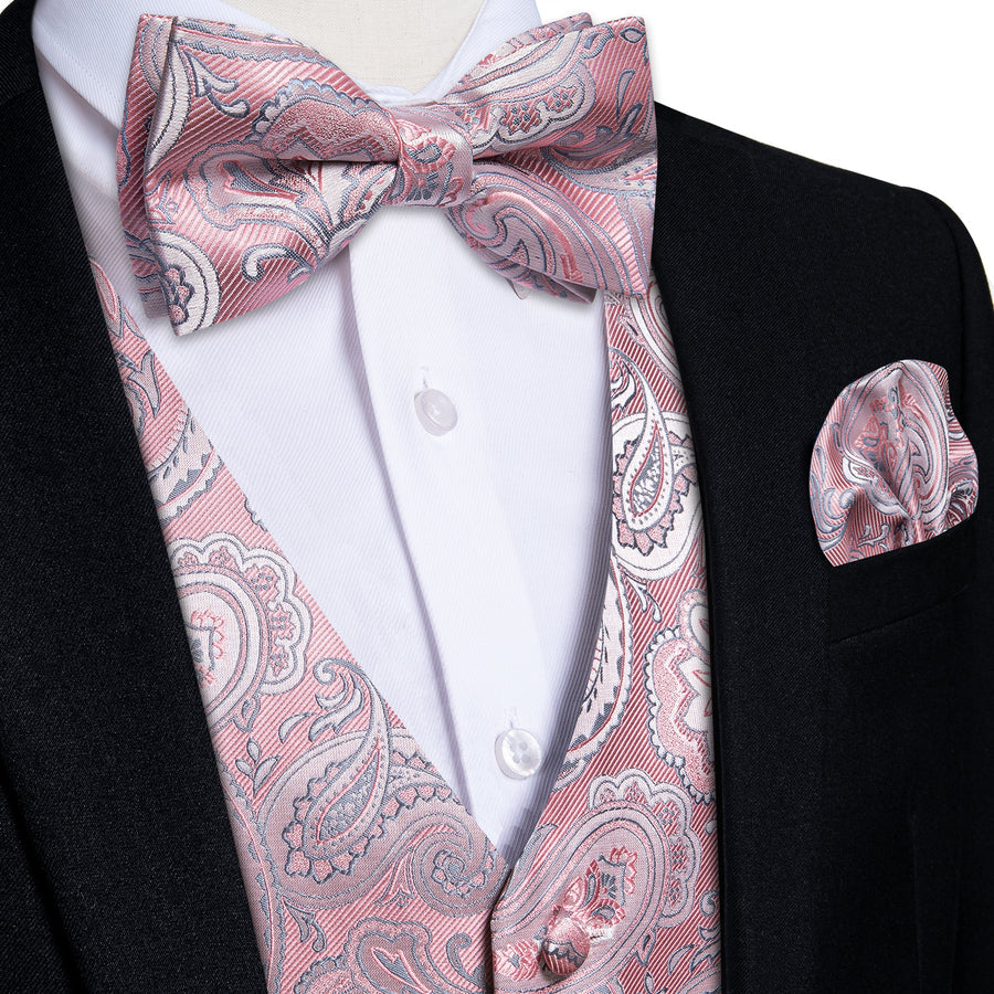 Pink Paisley Men's Bowtie Vest Set vest set S (Chest 40")   - Sophisticated Gentlemen