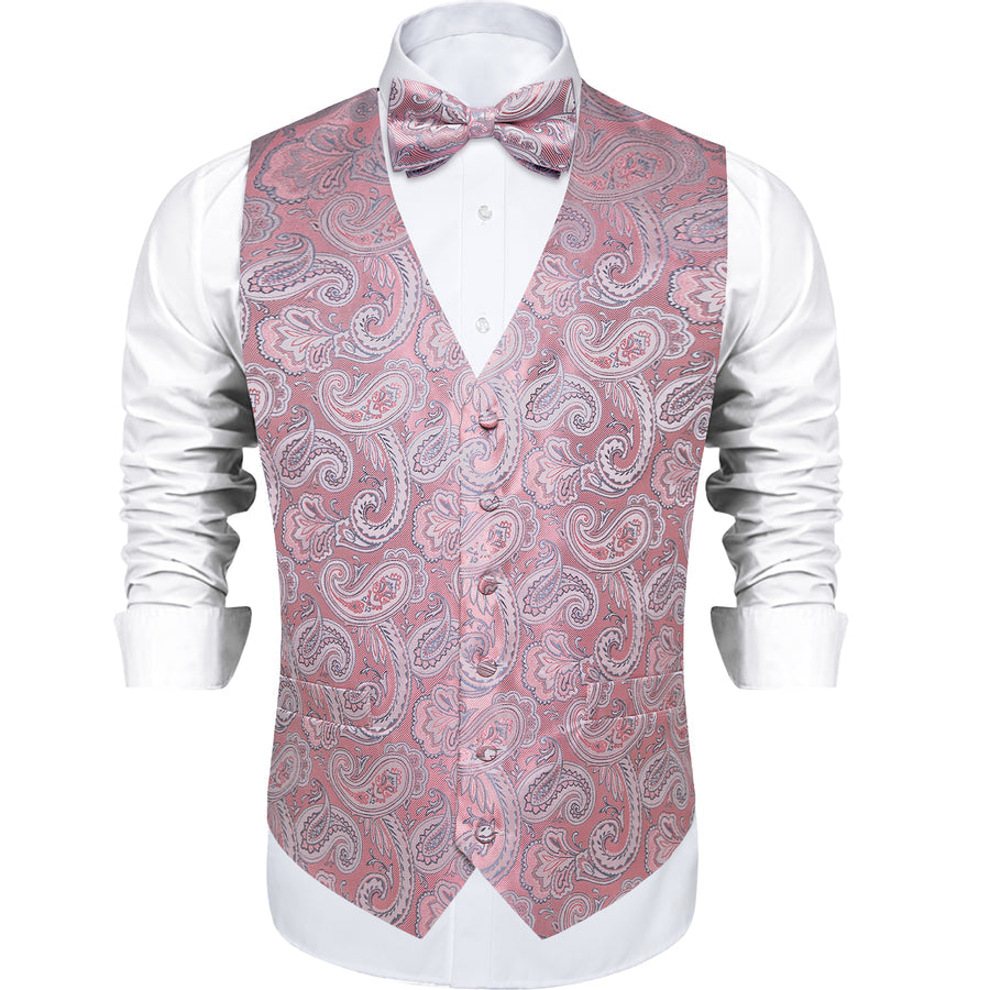 Pink Paisley Men's Bowtie Vest Set vest set    - Sophisticated Gentlemen
