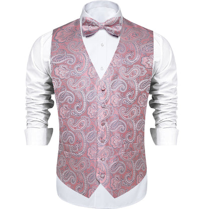 Pink Paisley Men's Bowtie Vest Set vest set    - Sophisticated Gentlemen