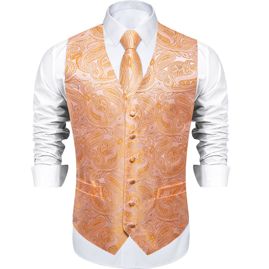 Shiny Orange Paisley Vest Set vest set    - Sophisticated Gentlemen