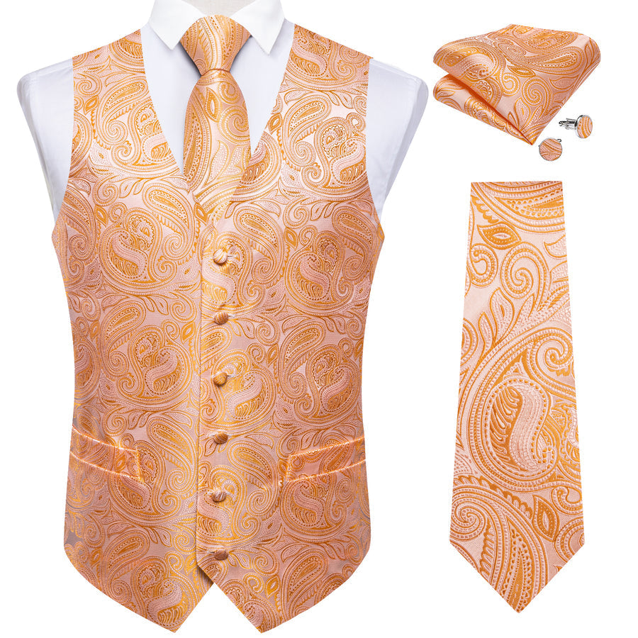 Shiny Orange Paisley Vest Set vest set    - Sophisticated Gentlemen