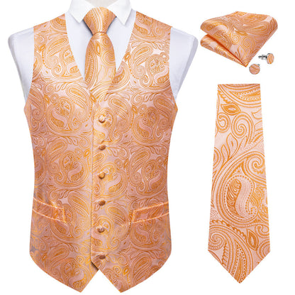 Shiny Orange Paisley Vest Set vest set    - Sophisticated Gentlemen