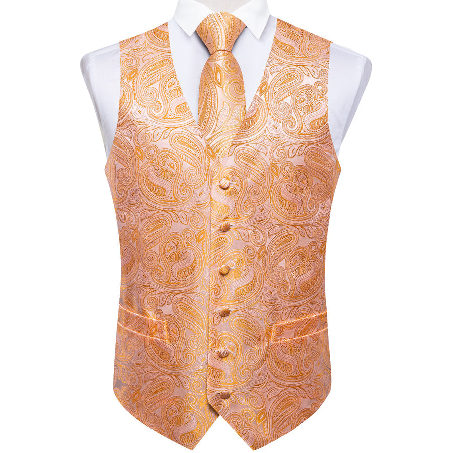 Shiny Orange Paisley Vest Set vest set    - Sophisticated Gentlemen
