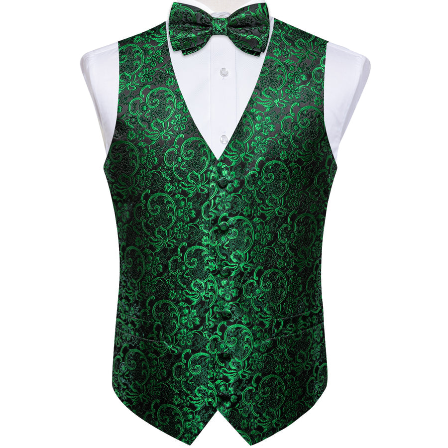 Black Green Floral Men's Bowtie Vest Set vest set    - Sophisticated Gentlemen