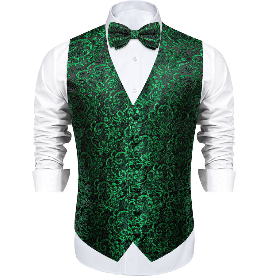 Black Green Floral Men's Bowtie Vest Set vest set    - Sophisticated Gentlemen