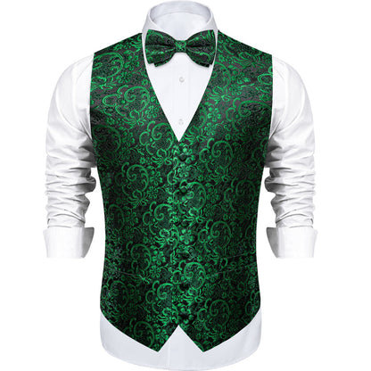 Black Green Floral Men's Bowtie Vest Set vest set    - Sophisticated Gentlemen