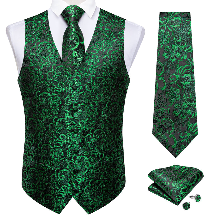 Black Green Floral Men's Vest Set vest set    - Sophisticated Gentlemen