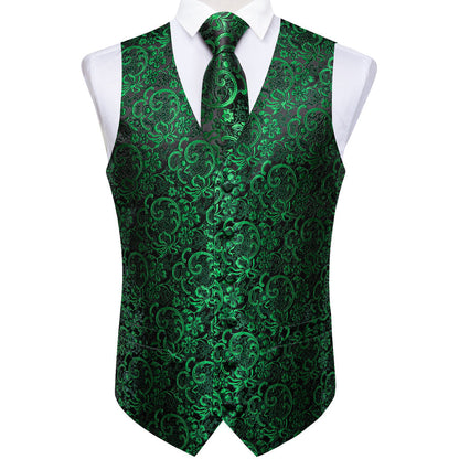 Black Green Floral Men's Vest Set vest set    - Sophisticated Gentlemen