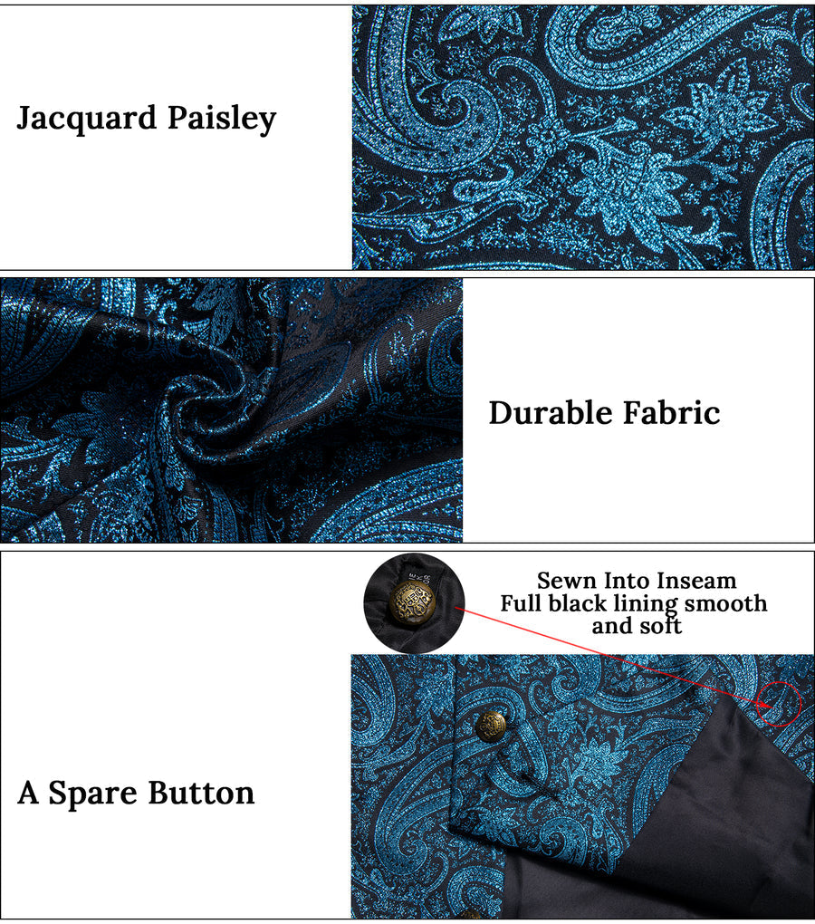 Lake Blue Paisley Jacquard Silk Men's Bowtie Vest Set vest set    - Sophisticated Gentlemen