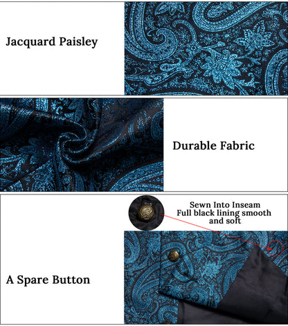 Lake Blue Paisley Jacquard Silk Men's Bowtie Vest Set vest set    - Sophisticated Gentlemen