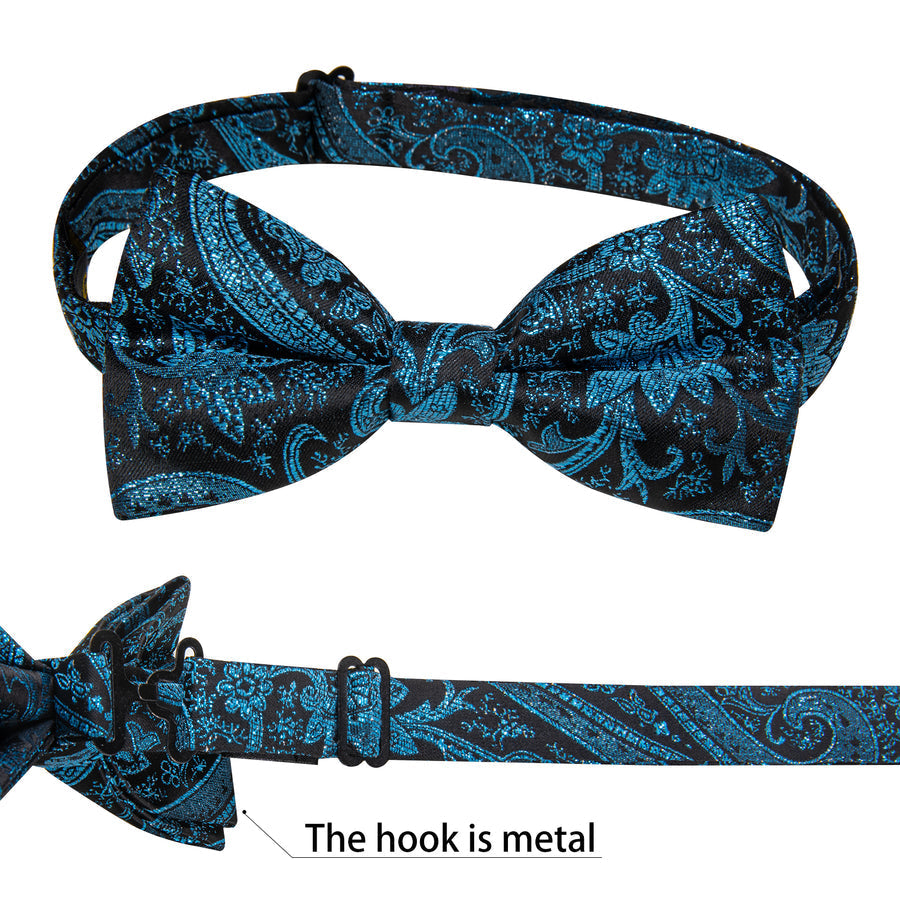 Lake Blue Paisley Jacquard Silk Men's Bowtie Vest Set vest set    - Sophisticated Gentlemen