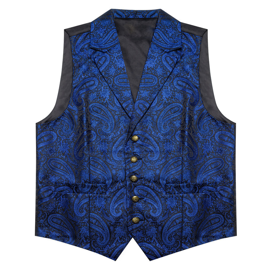Navy Blue Paisley Jacquard Silk Vest Set vest set    - Sophisticated Gentlemen
