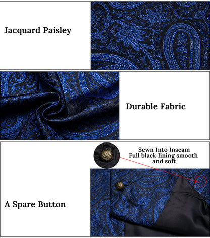 Navy Blue Paisley Jacquard Silk Vest Set vest set    - Sophisticated Gentlemen
