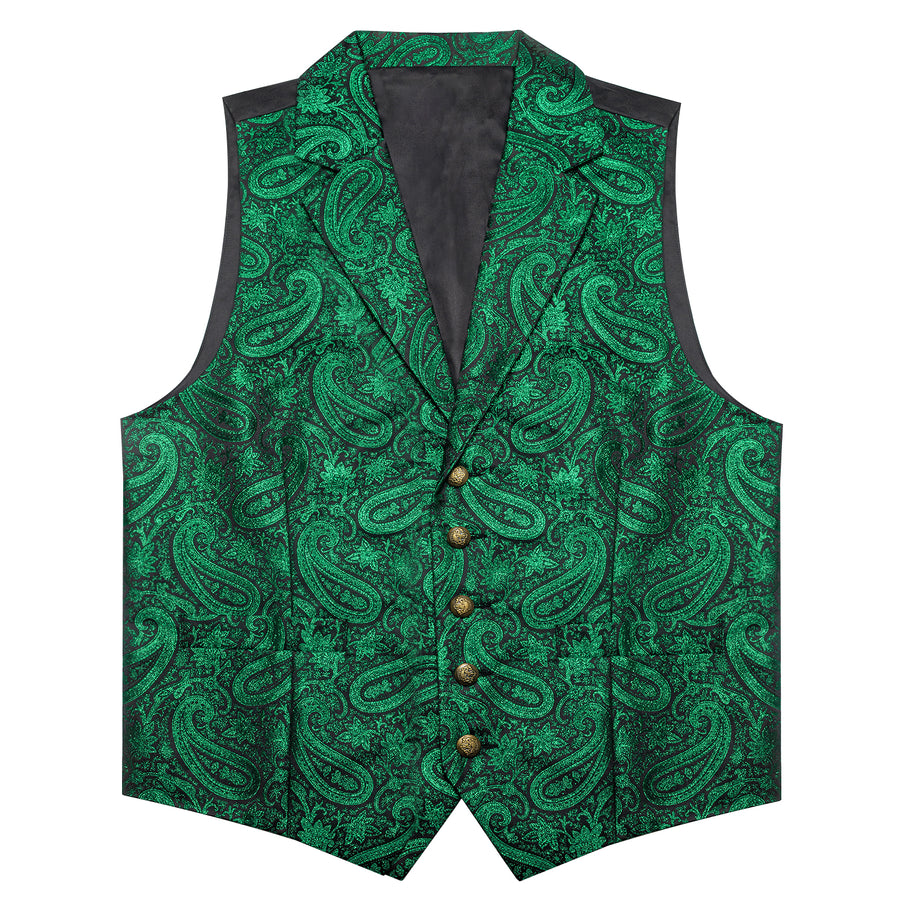 Emerald Green Paisley Jacquard Silk Vest Set vest set    - Sophisticated Gentlemen