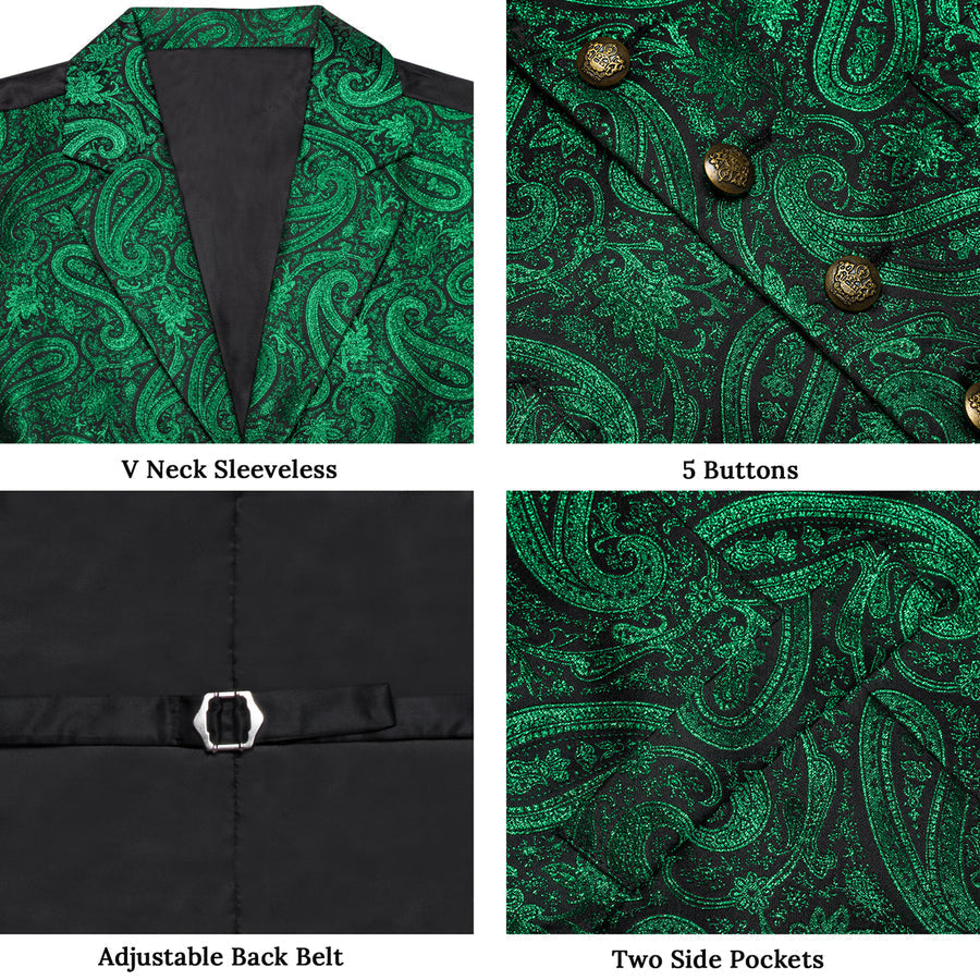 Emerald Green Paisley Jacquard Silk Vest Set vest set    - Sophisticated Gentlemen