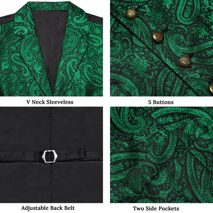 Emerald Green Paisley Jacquard Silk Vest Set vest set    - Sophisticated Gentlemen