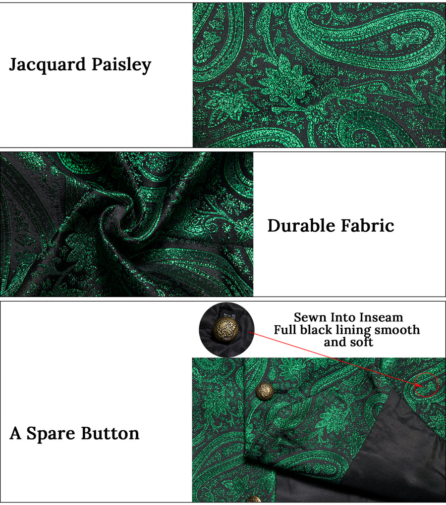 Emerald Green Paisley Jacquard Silk Vest Set vest set    - Sophisticated Gentlemen