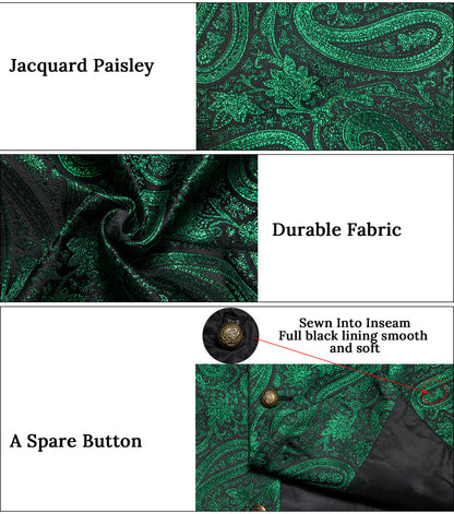 Emerald Green Paisley Jacquard Silk Vest Set vest set    - Sophisticated Gentlemen