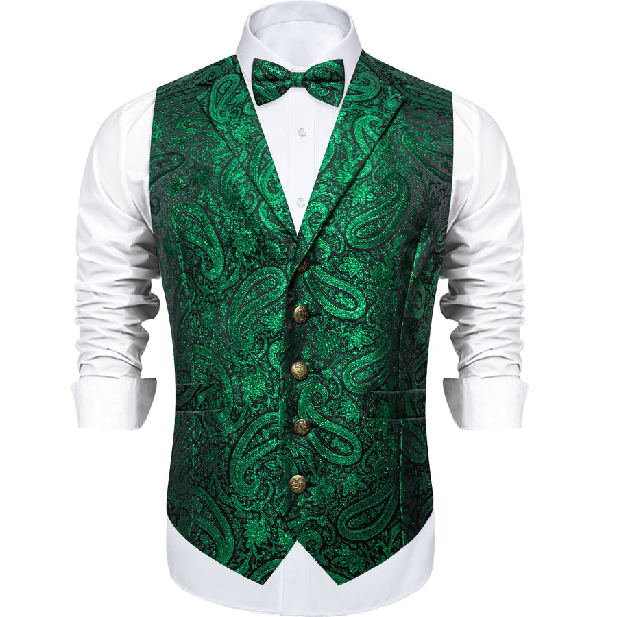 Emerald Green Paisley Jacquard Silk Vest Set vest set    - Sophisticated Gentlemen