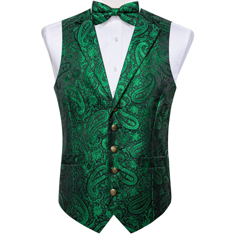 Emerald Green Paisley Jacquard Silk Vest Set vest set    - Sophisticated Gentlemen