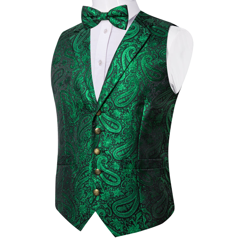 Emerald Green Paisley Jacquard Silk Vest Set vest set    - Sophisticated Gentlemen
