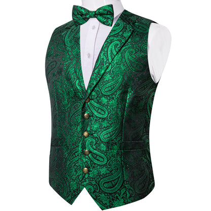 Emerald Green Paisley Jacquard Silk Vest Set vest set    - Sophisticated Gentlemen