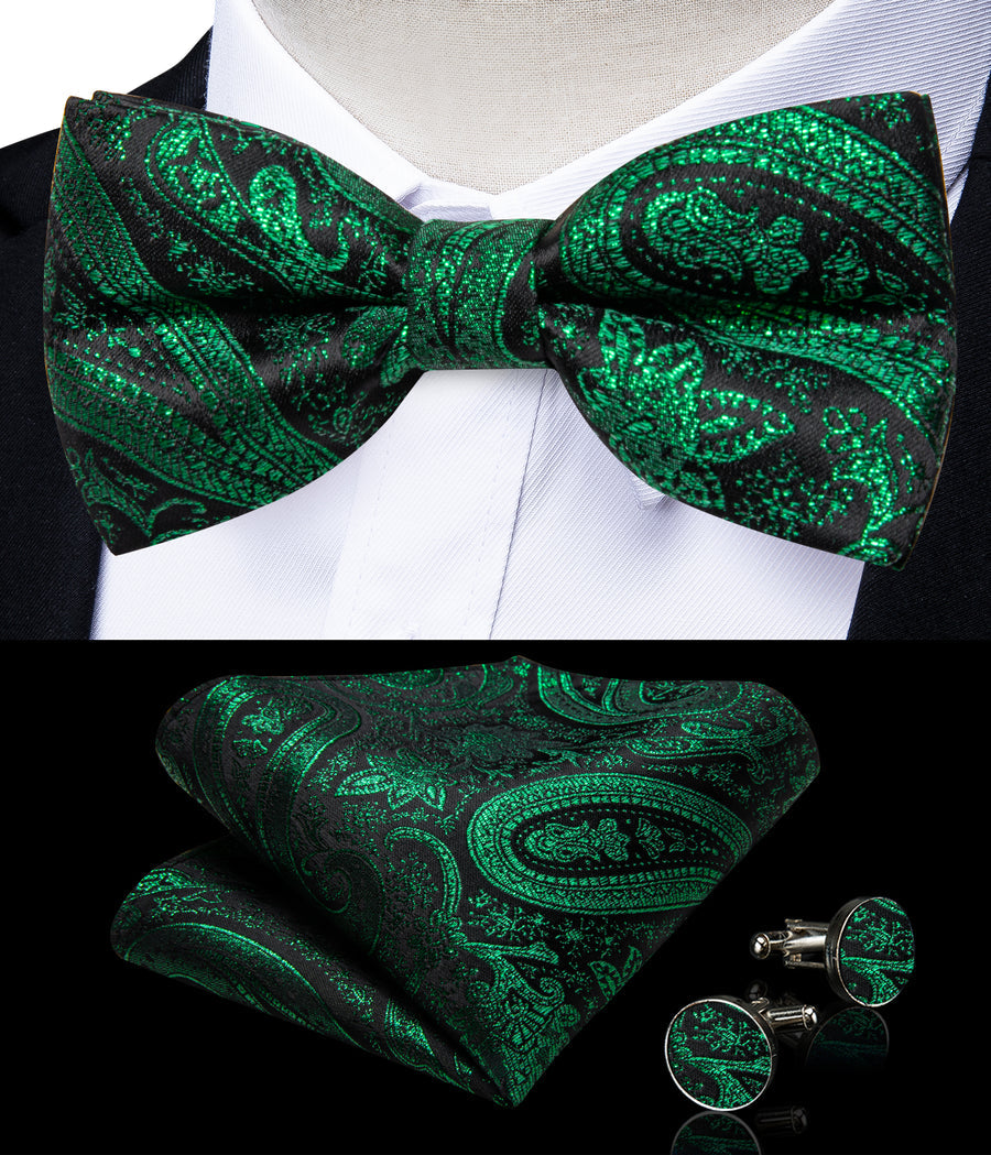 Emerald Green Paisley Jacquard Silk Vest Set vest set    - Sophisticated Gentlemen