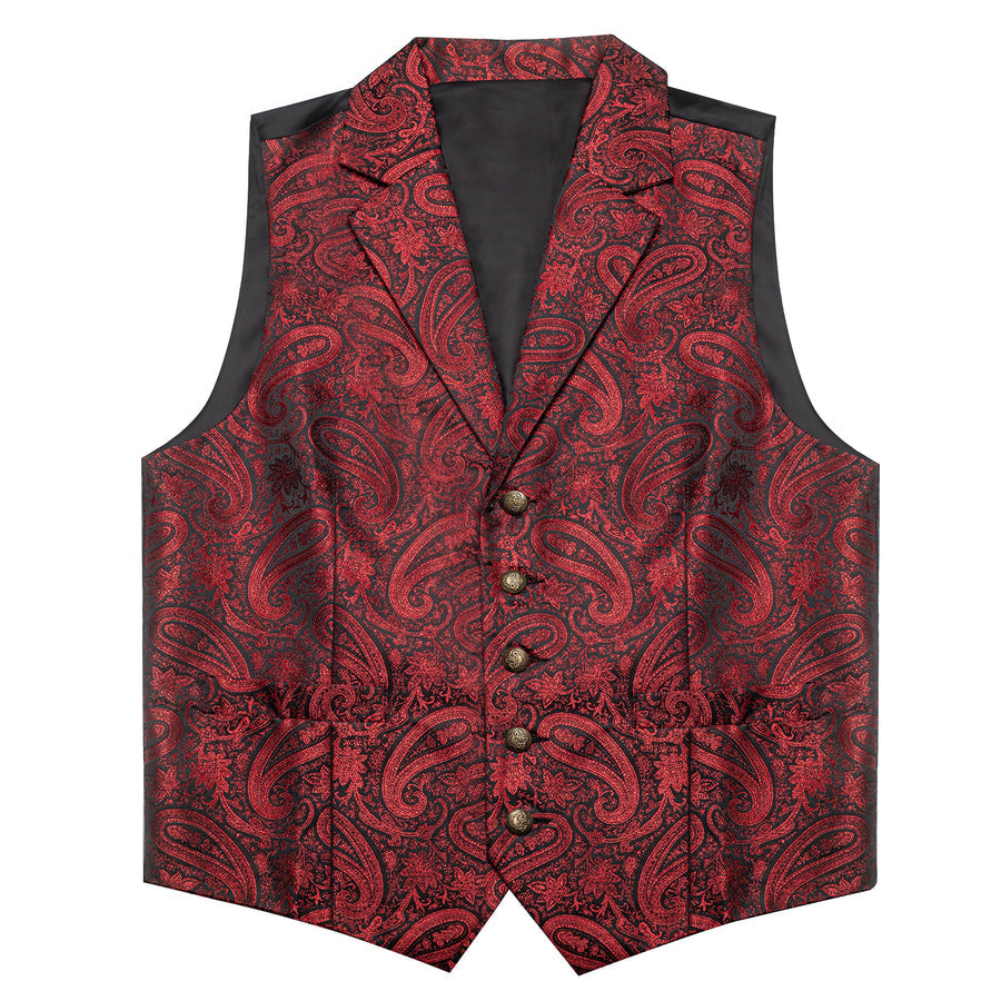 Black Red Paisley Jacquard Silk Men's Collar Bowtie Vest Set vest set    - Sophisticated Gentlemen