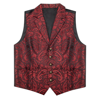 Black Red Paisley Jacquard Silk Men's Collar Bowtie Vest Set vest set    - Sophisticated Gentlemen