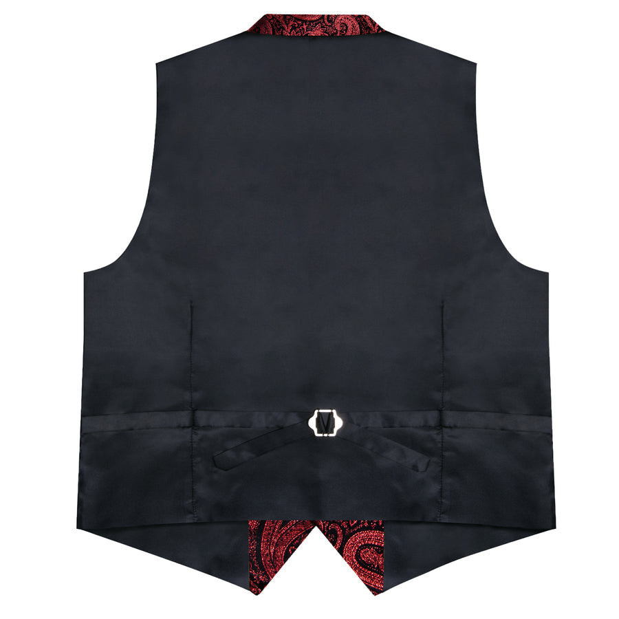 Black Red Paisley Jacquard Silk Men's Collar Bowtie Vest Set vest set    - Sophisticated Gentlemen