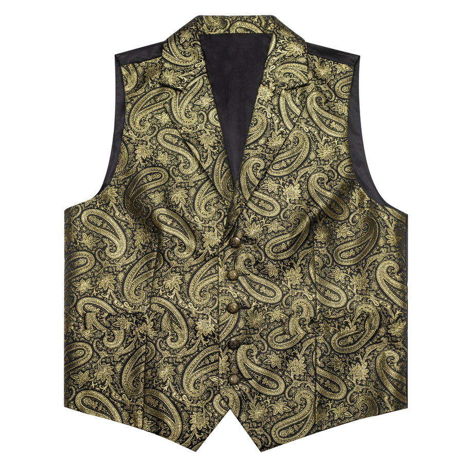 Luxury Golden Paisley Jacquard Silk Men's Bowtie Vest Set vest set    - Sophisticated Gentlemen