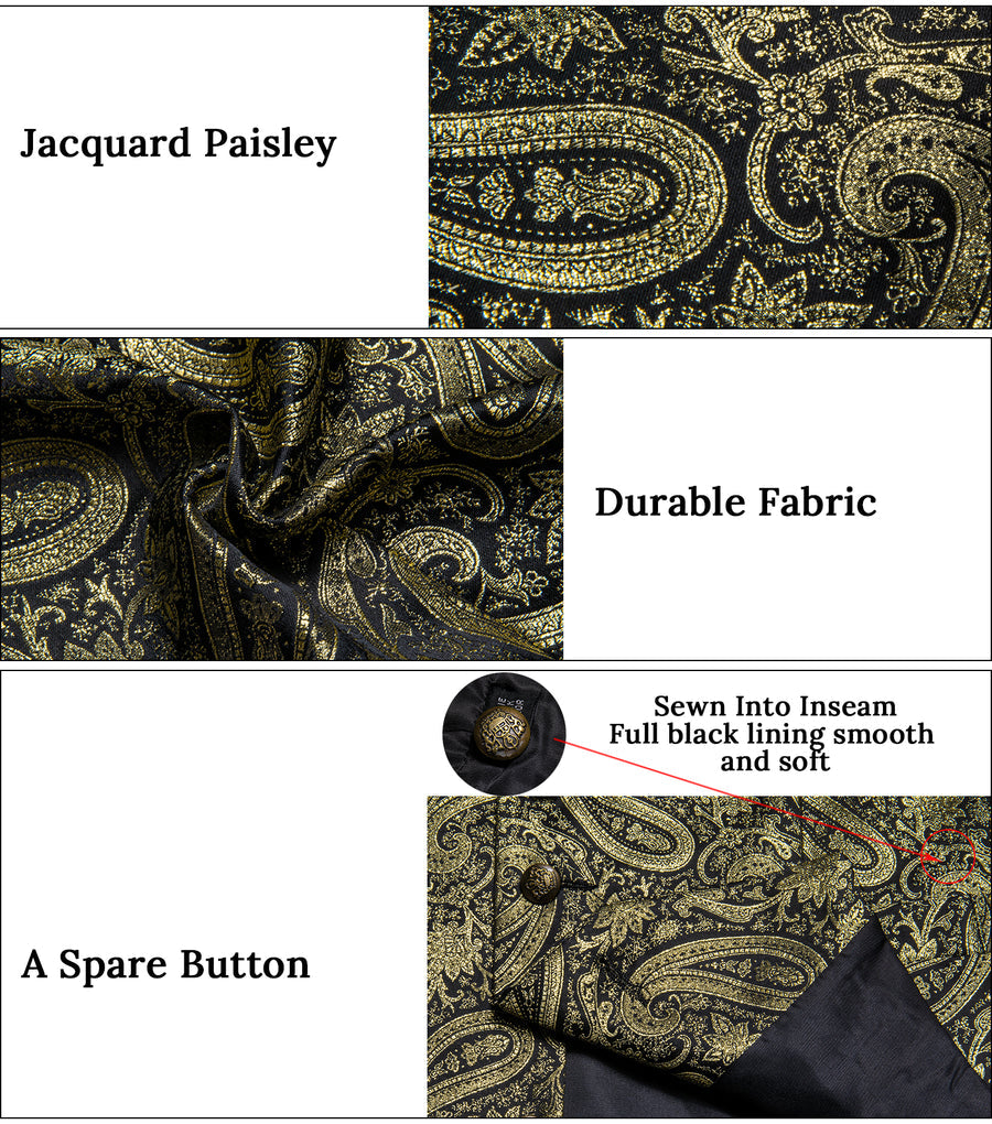 Luxury Golden Paisley Jacquard Silk Men's Bowtie Vest Set vest set    - Sophisticated Gentlemen