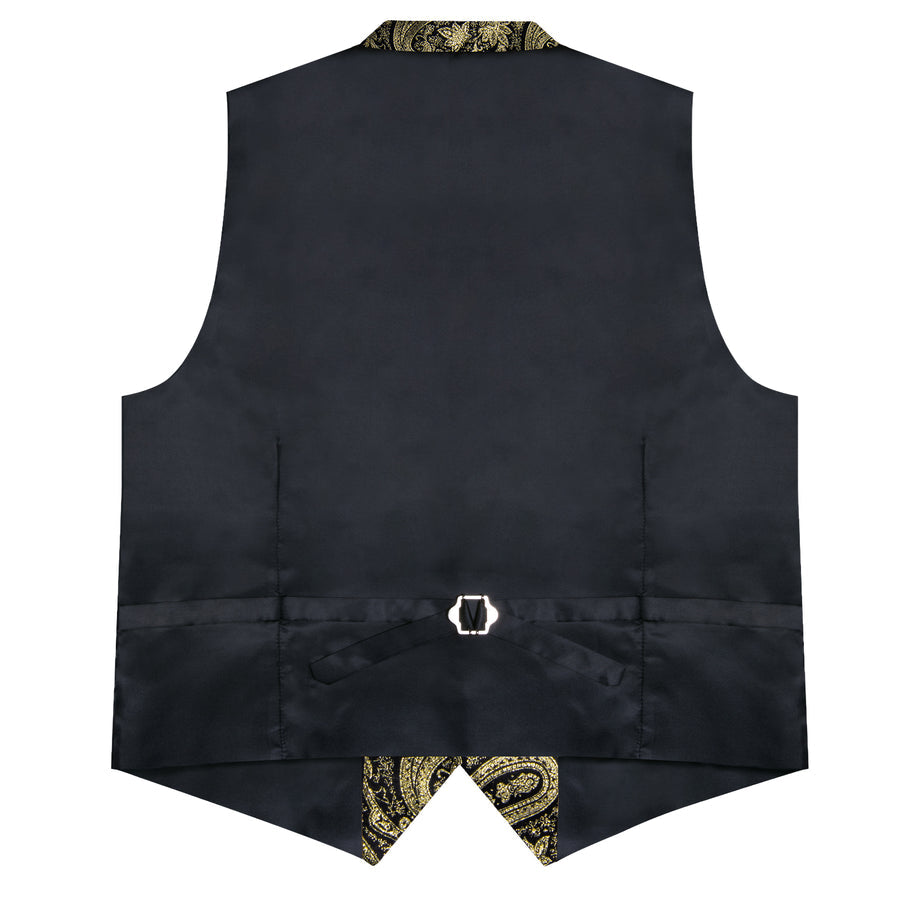 Luxury Golden Paisley Jacquard Silk Men's Bowtie Vest Set vest set    - Sophisticated Gentlemen