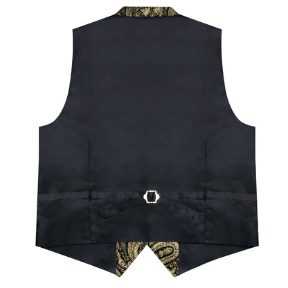 Luxury Golden Paisley Jacquard Silk Men's Bowtie Vest Set vest set    - Sophisticated Gentlemen